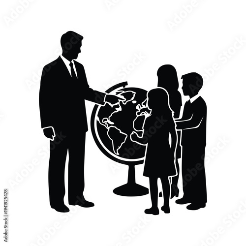 Businessman explaining global concepts to attentive children
