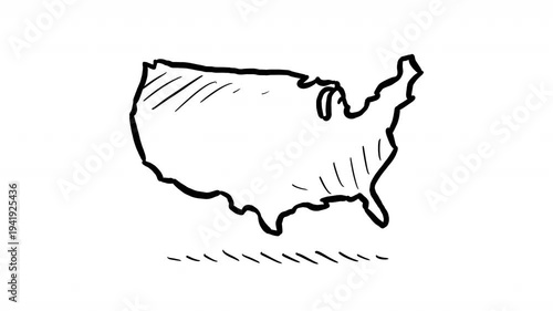 USA shape turning black and white hand drawn loopable animation