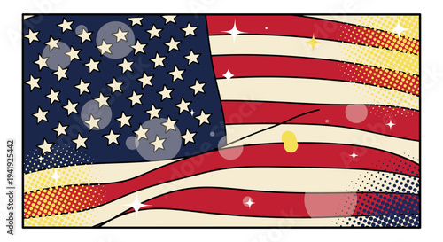 Fotografía Pop art american flag with stars and stripes in vintage comic style