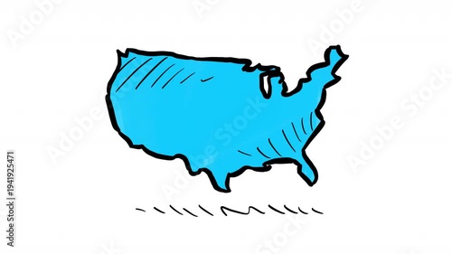 USA shape turning on white background hand drawn looping animation