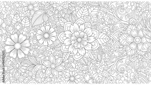 Floral mandala coloring page with intricate flower patterns vector art