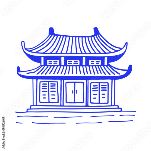 Asian Pagoda Temple Building Doodle Illustration