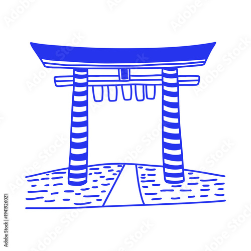 Asian Temple Gate Architecture Doodle Illustration