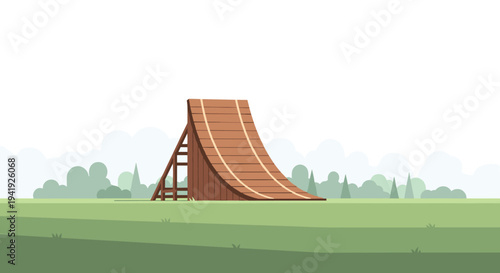 Wooden ramp in scenic park setting with trees in background