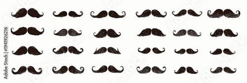 Black vintage curled mustache silhouettes set various styles classic gentleman facial hair symbols barber shop flat minimalist vector illustration design