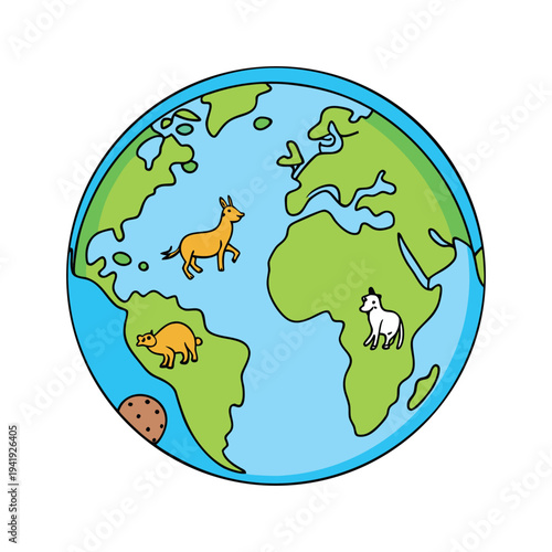 Animals on earth globe with cookie vector illustration design element