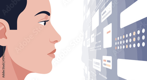 Person analyzing data interface in modern flat design concept