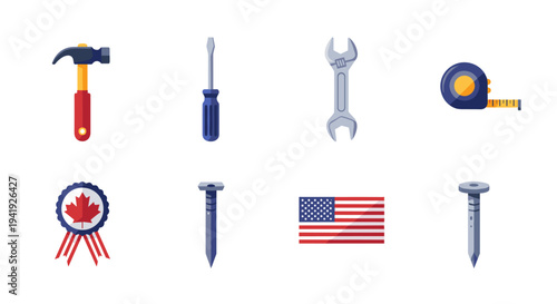 Toolkit essentials with american and canadian flags in minimalist style