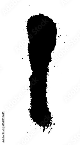 Black ink splatter with scattered drops and spray effect resembling aerosol paint. Grunge style vector illustration of liquid splash isolated on white background.