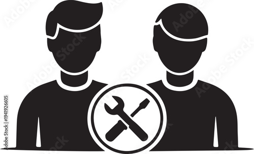 Man offers service, maintenance, help, assistance, support, car repair illustration. Vector