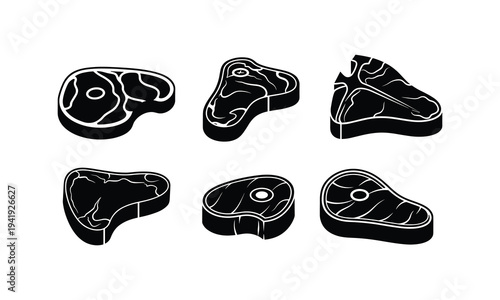 Set of black and white meat illustrations