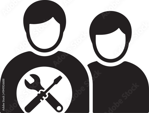 Man offers service, maintenance, help, assistance, support, car repair illustration. Vector