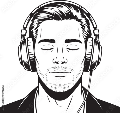 Man with headphones. Style haircut.