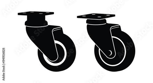 Two black caster wheels are displayed against a white background a striking silhouette high quality professional