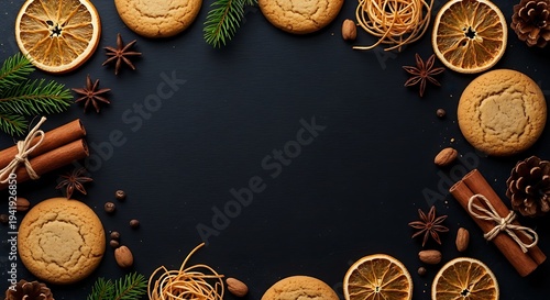 christmas frame with nuts and spices