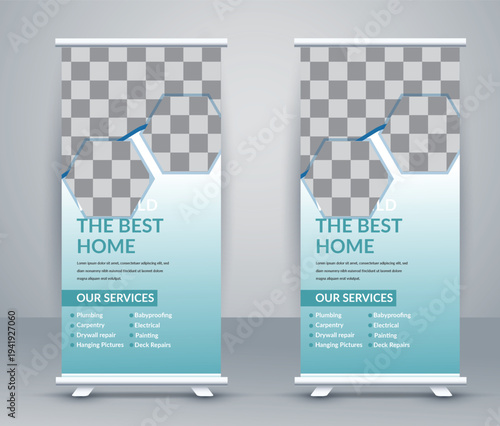Real estate business roll up banner, with cityscape background modern design real estate template