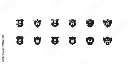 Shield icon or security shield protection with lock symbol privacy icon. Virtual confidential, programming protection vector design and illustration.
