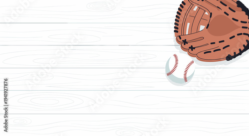 Baseball glove and ball on wooden background: sports and recreation concept