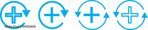 Health recovery icon set. Medical plus signs with upward arrow sign. Medical and Healthcare Symbols. refresh symbol