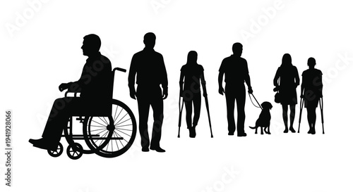 A diverse group of people including those with disabilities shown in black silhouette high quality professional
