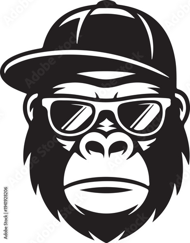 Monkey in sunglasses and a cap. Cool gorilla icon