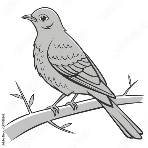 Gray bird perched on branch with leaves perched bird