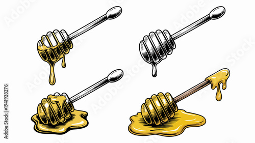 Honey Dippers Dripping Golden Honey Isolated White Background sweet