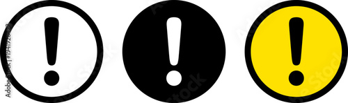 Exclamation mark symbols in white, black, and yellow circles for alerts