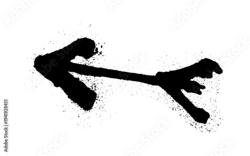 Black ink splatter with scattered drops and spray effect resembling aerosol paint. Grunge style vector illustration of liquid splash isolated on white background.