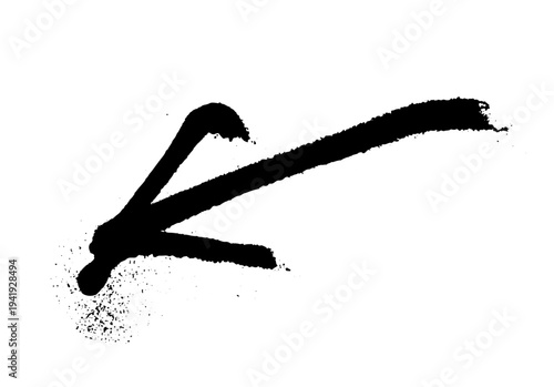 Black ink splatter with scattered drops and spray effect resembling aerosol paint. Grunge style vector illustration of liquid splash isolated on white background.