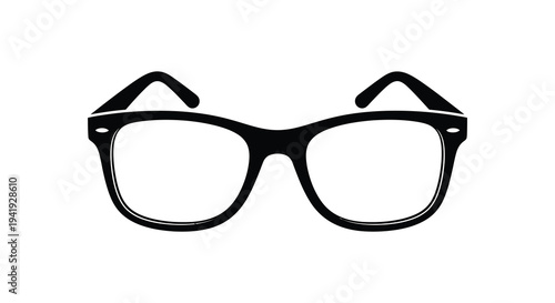 A simple black framed pair of eyeglasses rendered as a stark graphic silhouette high quality professional