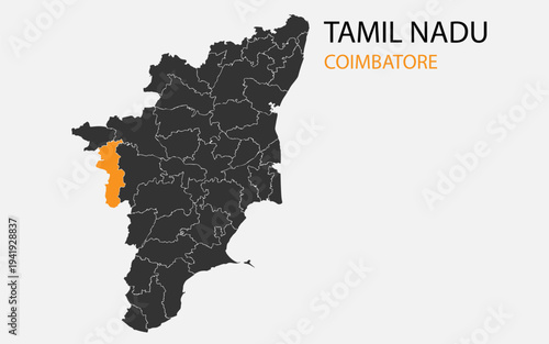 Tamil Nadu png map with districts, Indian state Tamil Nadu district map, Tamil Nadu Coimbatore