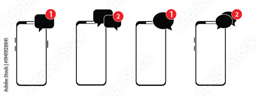 Collection of mobile phone icons with messages. New smartphones and SMS. Phone with speech bubbles. Vector illustration.