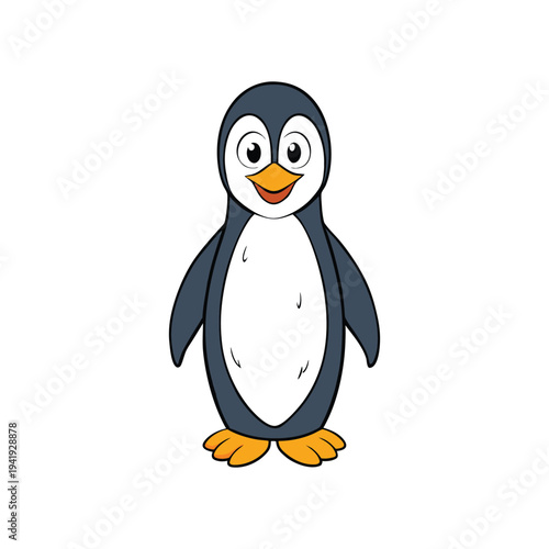 Cute cartoon penguin standing upright with happy smile and big eyes