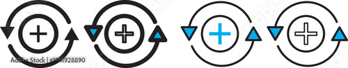 Health recovery icon set. Medical plus signs with upward arrow sign. Medical and Healthcare Symbols. refresh symbol