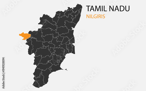 Tamil Nadu png map with districts, Indian state Tamil Nadu district map, Tamil Nadu Nilgiris