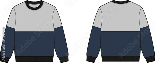Color block sweatshirt vector template, navy and grey crewneck jumper, apparel fashion mockup