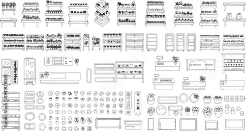 A blurry image of various technical diagrams and blueprints isolated on transparent background