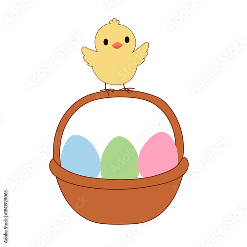 Cute Chick and Egg Icon Isolated on Transparent. Lovely Easter Holiday Mascot. Cartoon Chicken Character. Funny Childish Drawn Bird Portrait for Ester Egg Hunt Family Party Greeting Card Decoration 