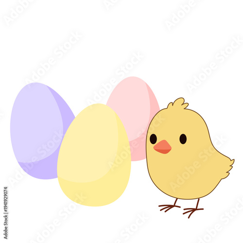Cute Chick and Egg Icon Isolated on Transparent. Lovely Easter Holiday Mascot. Cartoon Chicken Character. Funny Childish Drawn Bird Portrait for Ester Egg Hunt Family Party Greeting Card Decoration 