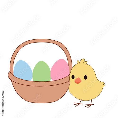Cute Chick and Egg Icon Isolated on Transparent. Lovely Easter Holiday Mascot. Cartoon Chicken Character. Funny Childish Drawn Bird Portrait for Ester Egg Hunt Family Party Greeting Card Decoration 