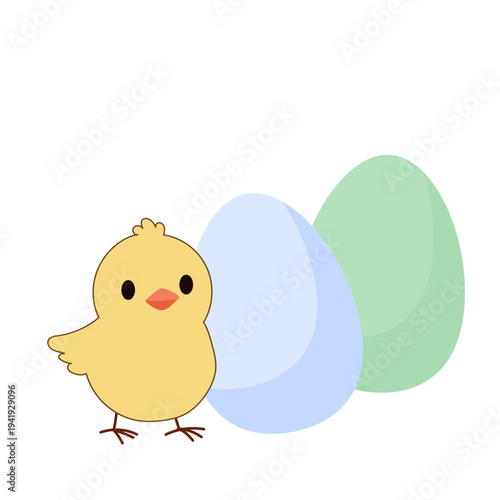 Cute Chick and Egg Icon Isolated on Transparent. Lovely Easter Holiday Mascot. Cartoon Chicken Character. Funny Childish Drawn Bird Portrait for Ester Egg Hunt Family Party Greeting Card Decoration 