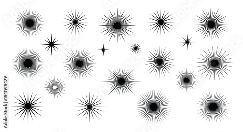 A collection of black starbursts and sparkling shapes creates a dynamic abstract design silhouette high quality