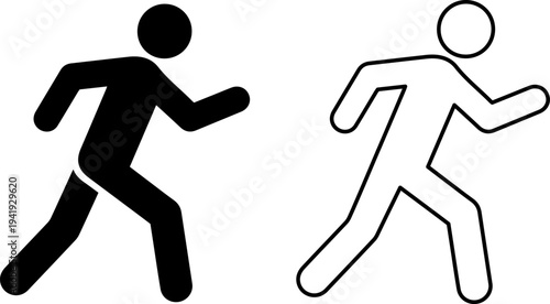 Two stick figures running side by side in contrasting black and white