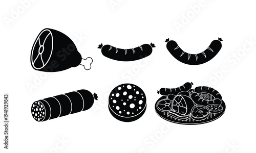 Delicious meat and sausage illustrations for culinary designs
