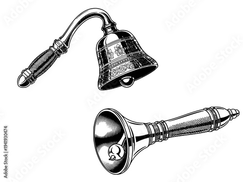Antique Bell Handbell Engraving Illustration