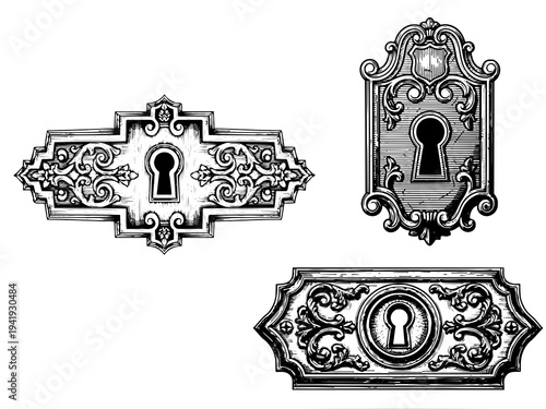 Antique Keyhole Lock Engraving Illustration