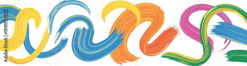 Colorful abstract paint brush strokes collection, vibrant artistic wave shapes, modern acrylic texture background, creative hand painted vector design