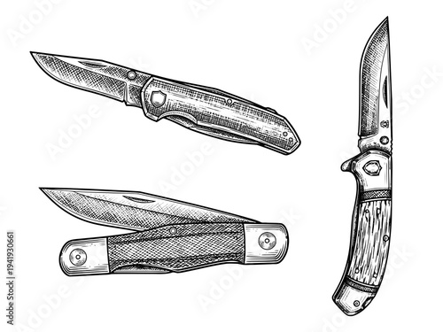 Vintage Pocket Knife Engraving Illustration