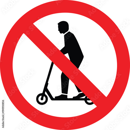 No scooter sign. Kick scooter not allowed. Prohibition sign. Vector icon isolated on white background